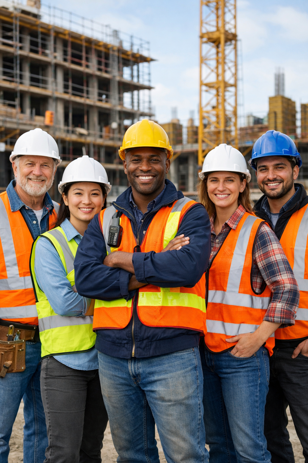Construction team at active jobsite